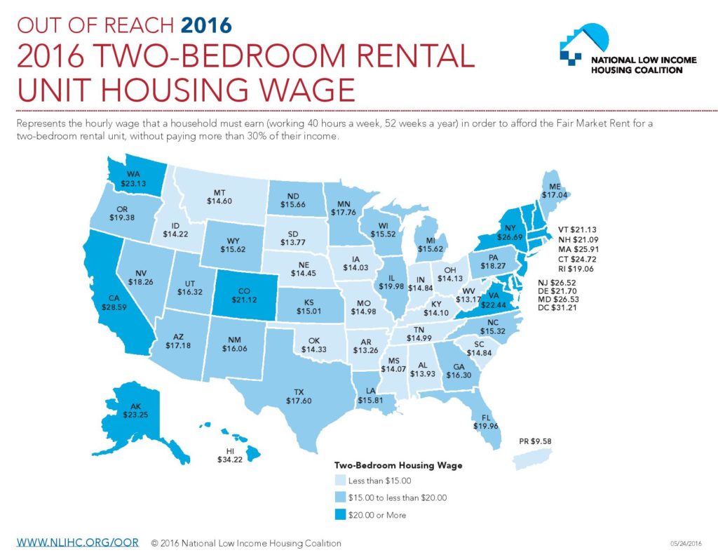 Out Of Reach - 2016 Housing Wage Map