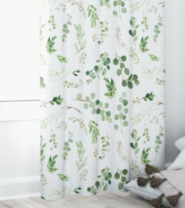 white curtains with green branches and leaves